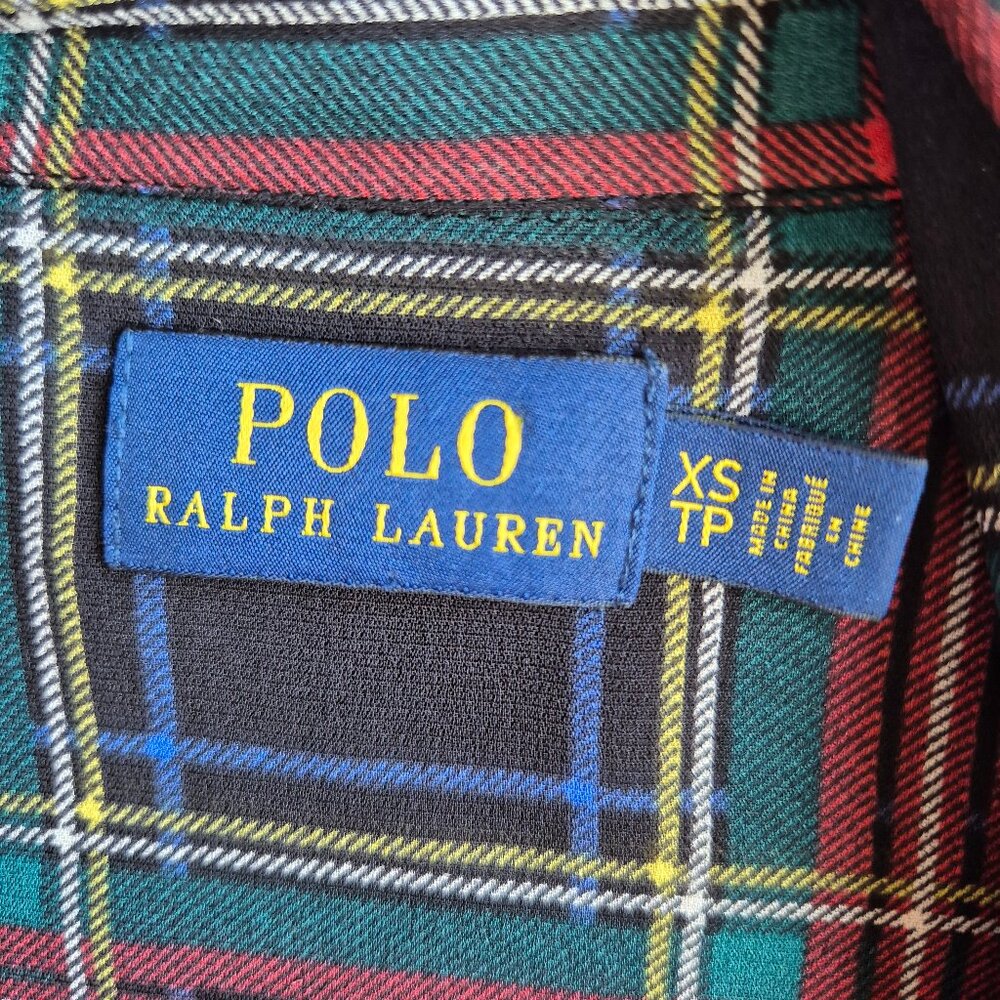 Polo by Ralph Lauren Black Navy Red Plaid Tie-Neck Blouse - Picture 8 of 13